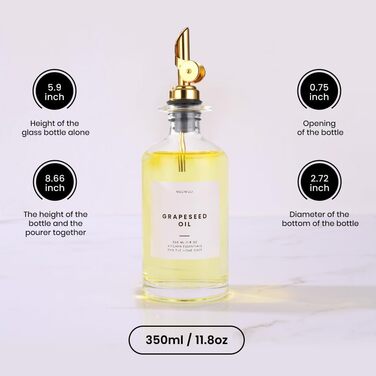 Molimoli Olive Oil Set in Glass, 350-ml Bottles with Weighted Dispensers, 4 Pieces