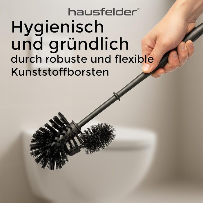 Торгова щітка для унітазу Hausfelder з очищувачем краю, чорна – щітка для прибирання під обідком унітазу з тримачем та 2 запасними щітками, стабільний набір для унітазу з щіткою для краю