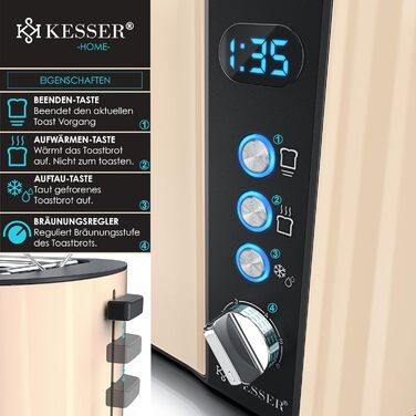 KESSER® Toaster with Roll Attachment, Automatic Long-Slot Toaster with 6 Browning Levels + Defrost & Reheat Function, Automatic Shut-Off, Lift Function, incl. Crumb Tray and Recipe Book, Anthracite Black / Anthracite
