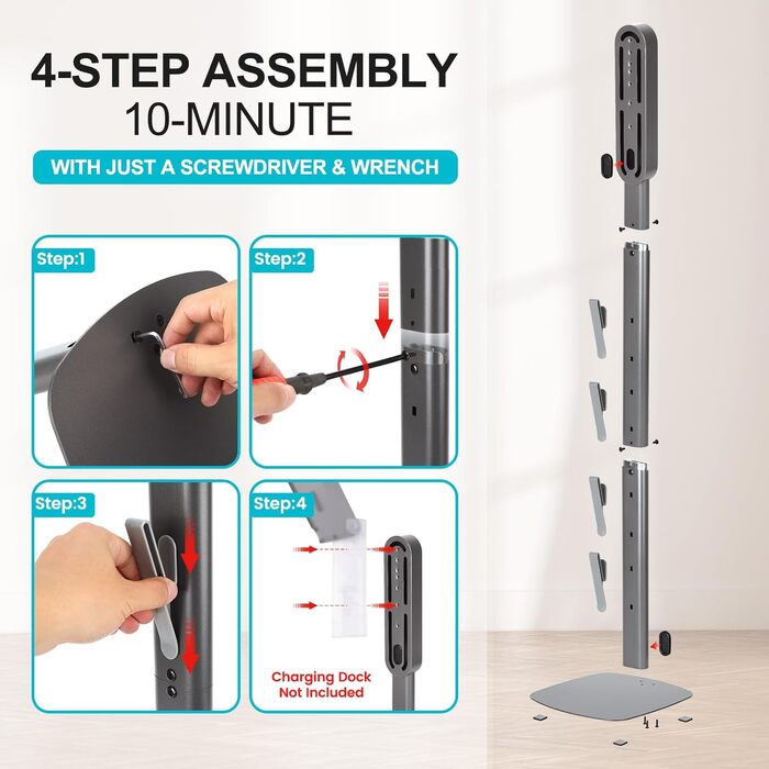 Підставка для пилососів Dyson Gen5 V15 V12 V11 V10 V8 V7 V6, без свердління, з прихованим шнуром, металевий органайзер для бездротових пилососів та насадок, сірий титан