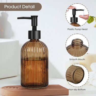 Скляні дозатори для мила Topsky (2 шт.), 400 мл, з нержавіючою помпою, для кухні та ванної кімнати, підходить для лосьйонів, ефірних олій та рідкого мила, колір - бурштиновий