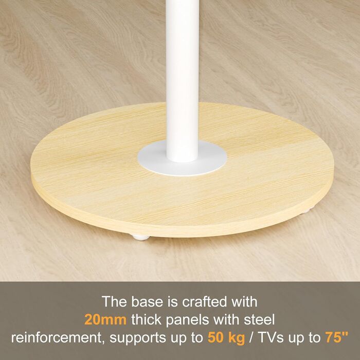 Підставка для телевізора Unho з коліщатками, регульована по висоті, для телевізорів 40-75 дюймів, VESA 600x400 мм, до 50 кг, біла