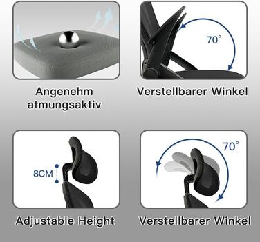 Ергономічне крісло для офісу: регульовані підлокітники, 3D-підголовник та поперекова підтримка, функція гойдання та нахилу (білий та чорний)