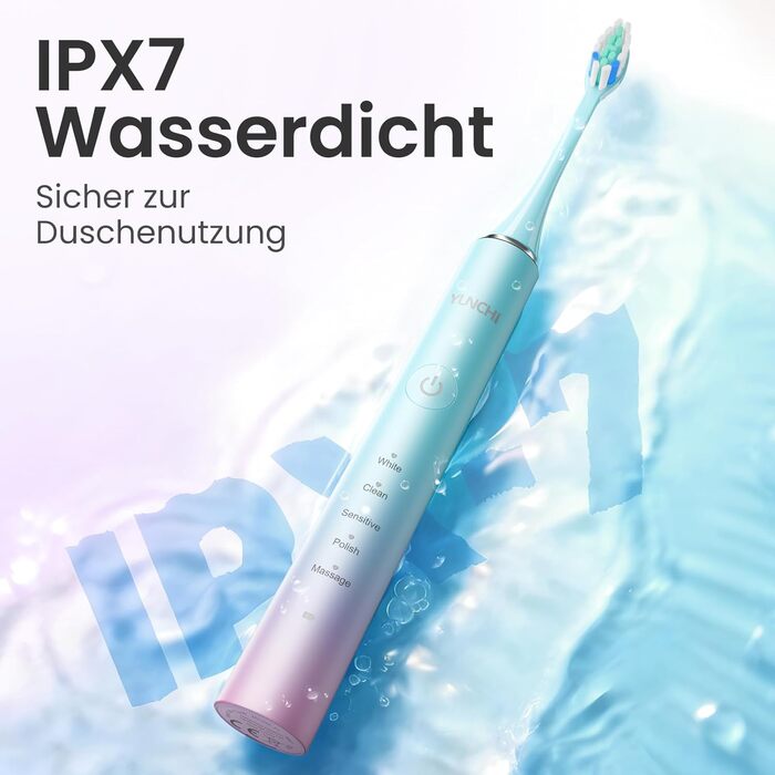 Електрична зубна щітка YUNCHI C2 з 40000 вібрацій на хвилину, звукова щітка для дорослих, зарядка USB-C, акумулятор до 55 днів, 5 режимів чищення, таймер 2 хвилини, 8 насадок, дорожній футляр, чорний (Ycdz-y7)