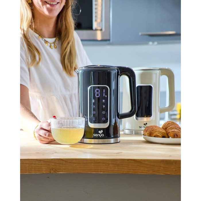 Електричний чайник SENYA 1.7 л з цифровим дисплеєм, 5 температурних програм, підтриманням тепла, 360° та ергономічною ручкою, кремовий