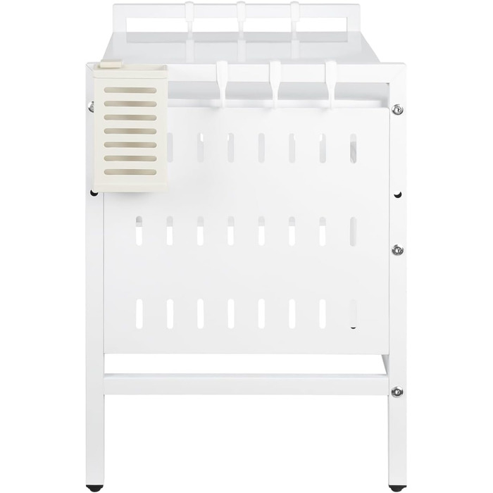 Поличка для мікрохвильової печі 3-ярусна з гачками, розширювана, висувна, 40-64 см, з вуглецевої сталі (біла з перфорованим листком, 42-68*36*46 см)