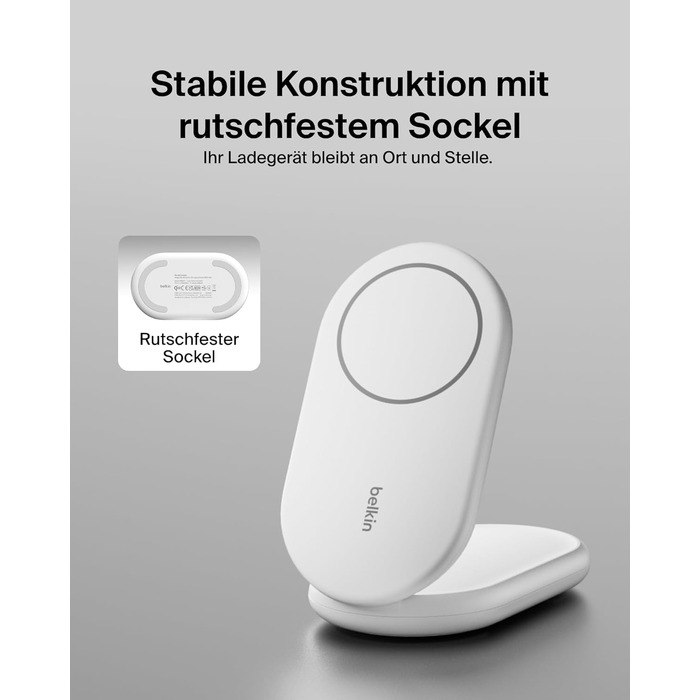 Белкін BoostCharge Магнітний складний бездротовий зарядний пристрій Qi2, 15 Вт, сумісний з MagSafe для iPhone 17, Air, 16, 15, 14, 13, 12, Pixel, з підтримкою Standy-режиму – білий