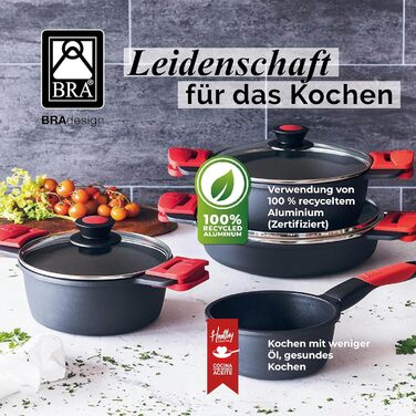 Набір посуду BRA Premiere 9 шт. з антипригарним покриттям, алюміній, знімні ручки, PFOA-free, для всіх типів плит та духовок