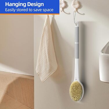 Щітка для спини Elzle Duschbürste: Масажна щітка для тіла з довгим руків'ям, 44 см, для пілінгу та видалення омертвілої шкіри, сірий колір