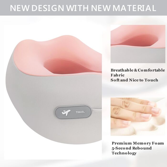 Подушка для шиї Rose з Memory Foam: зручна підтримка голови та шиї для подорожей (літак, авто, поїзд, офіс)