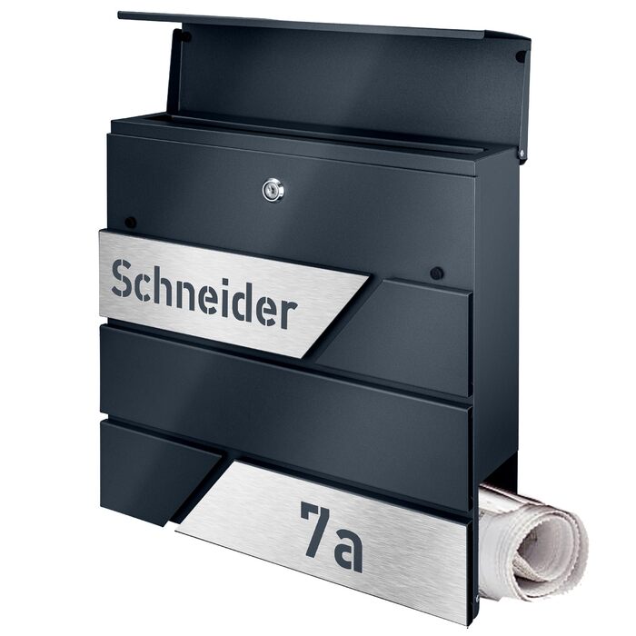 Поштовий ящик з газетницею з нержавіючої сталі, настінний, з замком та гравіюванням (срібний)