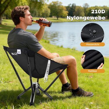 Крісло кемпінгове складне посилене 600lbs (до 272 кг) для пікніка, риболовлі, саду, чорне
