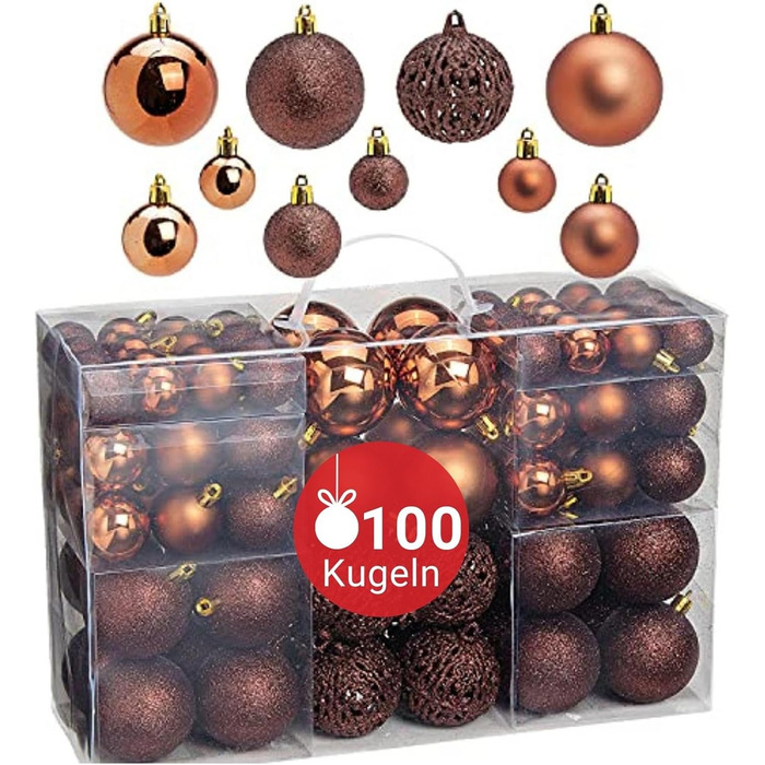 Набір ялинкових прикрас WOMA: бронзові кулі та 22 кольорів - 50 та 100 шт. Ялинкові кулі з пластику, декор для ялинки