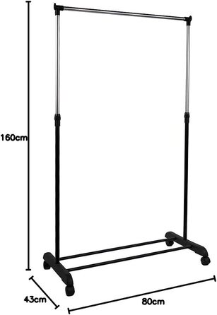 Home Vida Clothes Rack, Single Clothes Rod, Adjustable, (Silver)