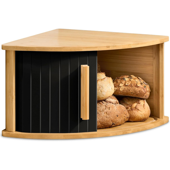 Бротокришка Praknu з дерева з косою та ковзними дверцятами – економія місця – зберігає хліб свіжим – легка збірка з інструкцією (Чорний)