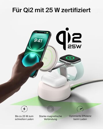Беспроводное зарядное устройство Belkin UltraCharge Pro Qi2 3-в-1, 25W, MagSafe сумісне для iPhone, Apple Watch, AirPods, адаптер 45W, пісочний колір