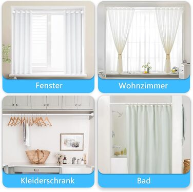 Штанга для штор без свердління AIZESI, 80-195 см, телескопічна, діаметр 22 мм, для ванної, вікна, шафи, біла