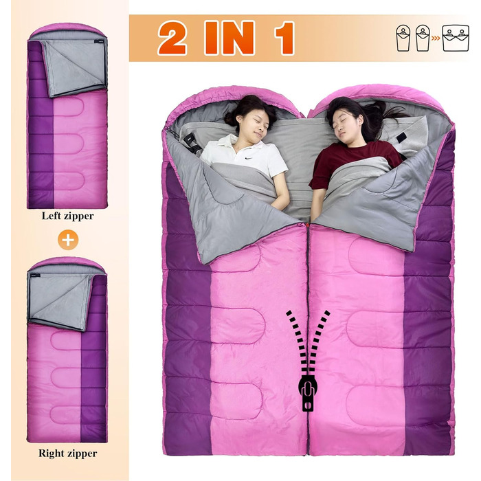 Спальний мішок Outdoor для дорослих, зимовий, 3-4 сезони, водонепроникний, комфортна температура 0°C, рожевий, 220x85 см, з компресійним мішком