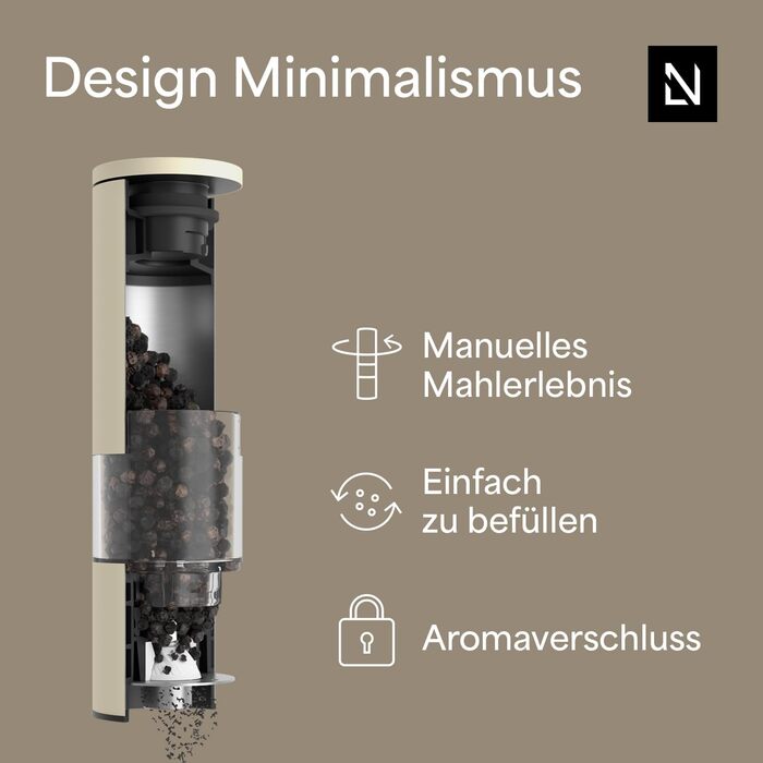 Набір мельниць для солі та перцю LARS NYSØM з регульованим керамічним жорном | Мельниці з нержавіючої сталі | Дизайн, 2 шт. (Коричневий/Бежевий)