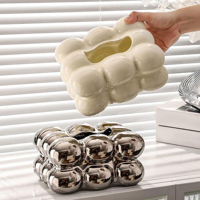 SM SunniMix Tissue Box Cover, Decorative Rectangular Facial Tissue Holder for Office, Car, White