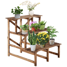 Outsunny Plant Ladder Flower Shelf 3-Tier Pine Wood 80 x 80 x 78cm for Garden Balcony & Terrace