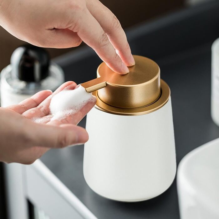 Дозатор для мила XUDREZ, керамічний, 380 мл, для кухні, наповнюваний, диспенсер для мила, пінного мила, шампуню, гелю для душу (C-white)