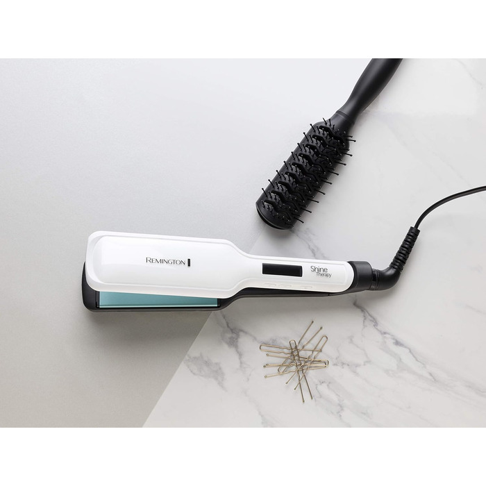 Випрямляч для волосся Remington S8550 Shine Therapy з LCD-дисплеєм: керамічне покриття з аргановою олією та вітаміном E, 150-230°C