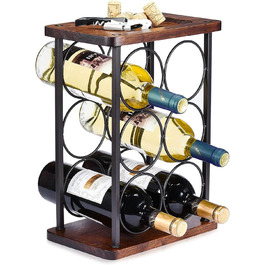 Wine rack with glass holders, tabletop wine rack with tray, freestanding wooden wine rack, perfect for home decor & kitchen storage rack, etc. (holds 6 bottles and 2 glasses) (Holds 6 Bottles)