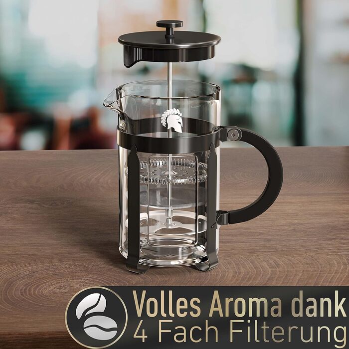 Френч-прес Barista Legends® з нержавіючої сталі та скла, чорний, 600 мл (3 чашки) – ручний для приготування ароматного кави, ідеальний для кемпінгу