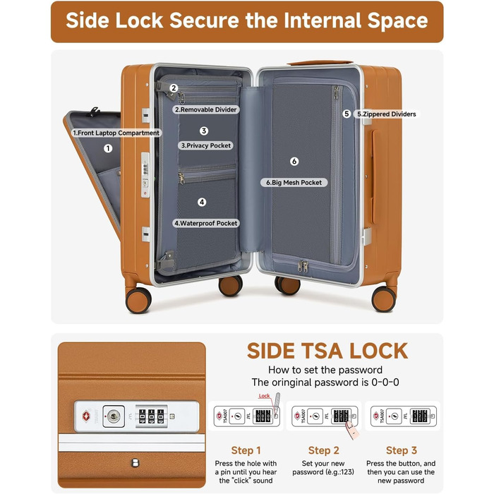 Валіза-ролер Sea Choice з відділенням для ноутбука 15.6', з USB-портом, з PC корпусом, TSA-замок, 360° колеса (жовто-коричневий)