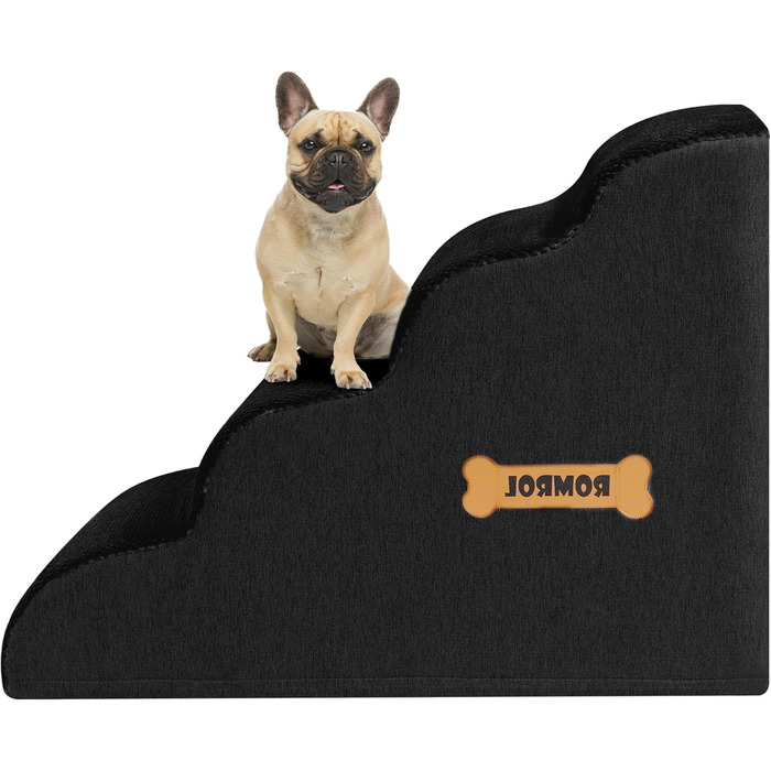 Сходинки для собак та котів ROMROL – 4 сходинки, чорного кольору, з неслизьким покриттям, Memory Foam, для захисту суглобів, легко миються