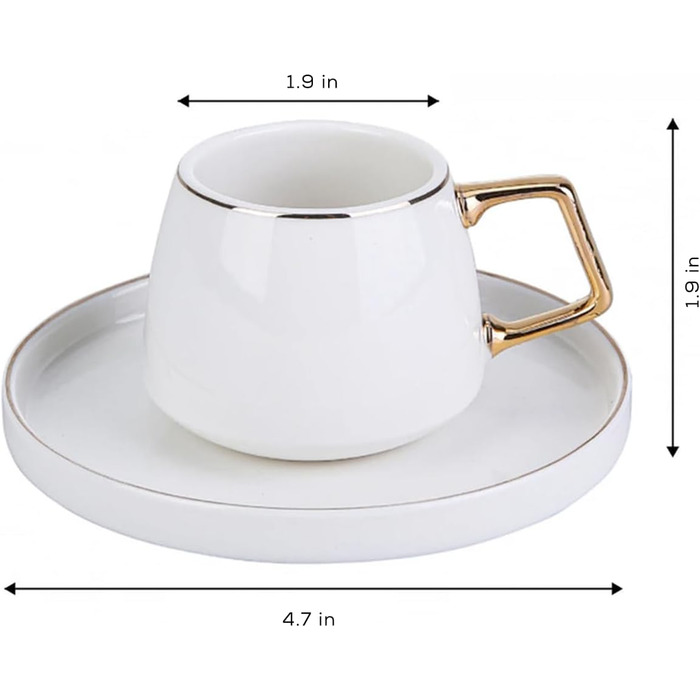 KARACA Saturn Gold Turkish Coffee Cups, Cappuccino Cups Set for 6 People, 12-Piece, White Gold, 6 Espresso Cups and 6 Saucers, Cappuccino Cups, Porcelain, Coffee Set