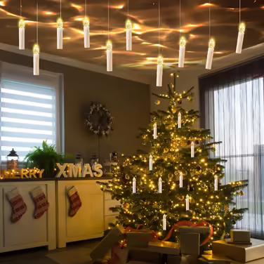 Cimetech Набір з 20 бездротових LED свічок для ялинки, тепле біле світло, з пультом і таймером, підвісні, для новорічного декору, 1.5 x 8 см