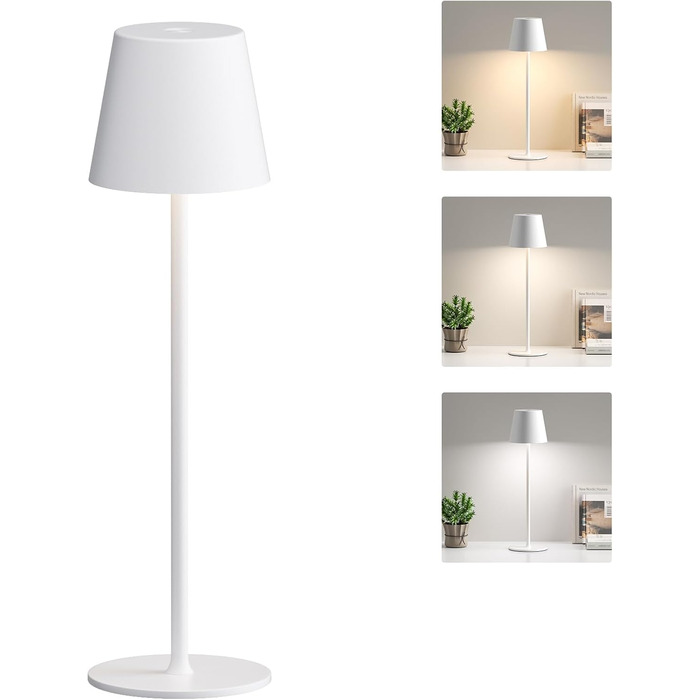 Акумуляторна настільна LED лампа бездротова з USB-C зарядкою, регульована яскравість, 3 режими світла, сенсорна лампа для дому, спальні, кемпінгу (біла)