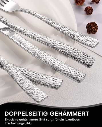 Набір столових приборів Honkku для 6 осіб, 30 предметів, чорний, з нержавіючої сталі, з обробленим ручним молотком, миється в посудомийній машині