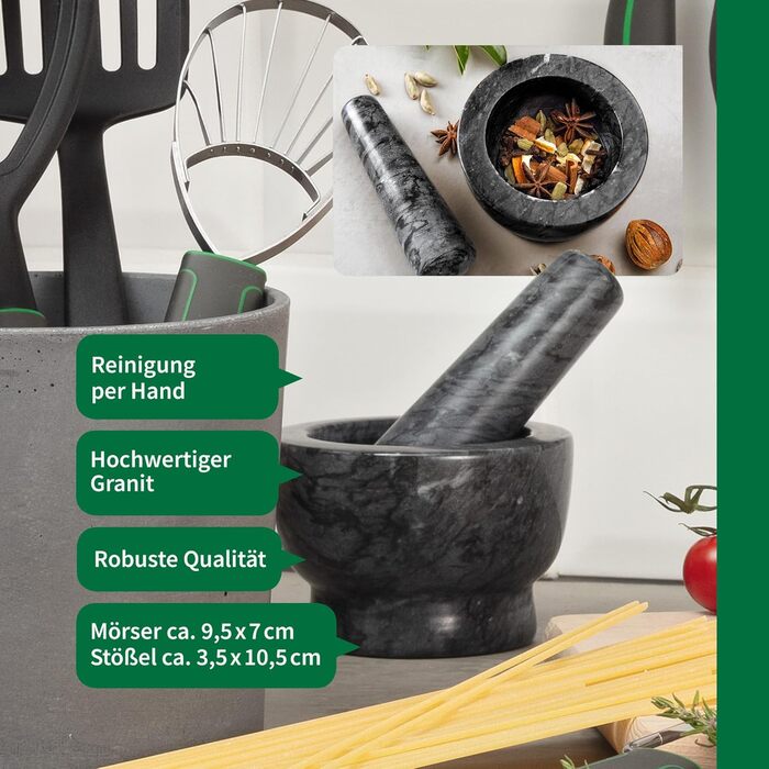 Гранітний ступка з толуштою Chefkoch – для подрібнення, розмелювання та розтрощення спецій та трав, 9,5 x 7 x 3,5 x 10,5 см