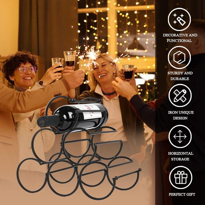 JHY DESIGN Iron Table Wine Rack, Wine Bottle Rack, Freestanding Wine Rack, Wine Bottle Holder, Portable Wine Cabinet for Home Counter, Bar, Kitchen (6 Bottle Design, Dia 9cm)