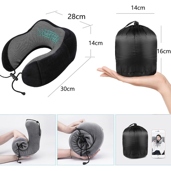 Подушка для шиї MASMAS з Memory Foam: ортопедична підтримка для подорожей (чорна)