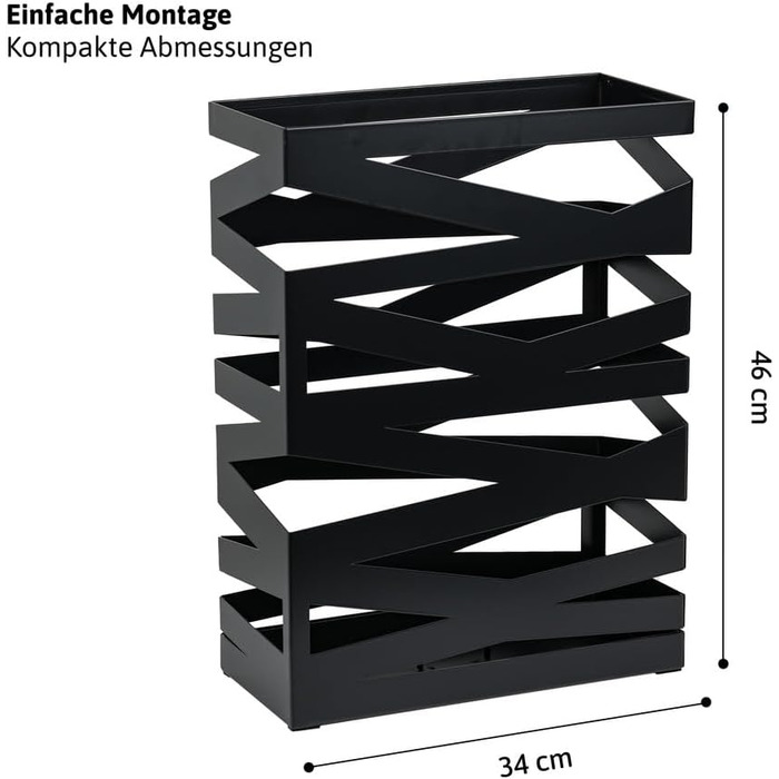 Dönges 'Maxi' Metal Umbrella Stand with Drip Tray & Hooks - Space-Saving, Elegant Black - Ideal for Entryway & Foyer Decor