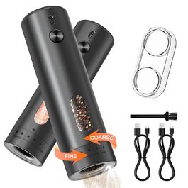 Електричні млини для солі та перцю MERTTURM (2 шт) з підставкою, USB-зарядка, автоматичний дозатор, регулювання помелу