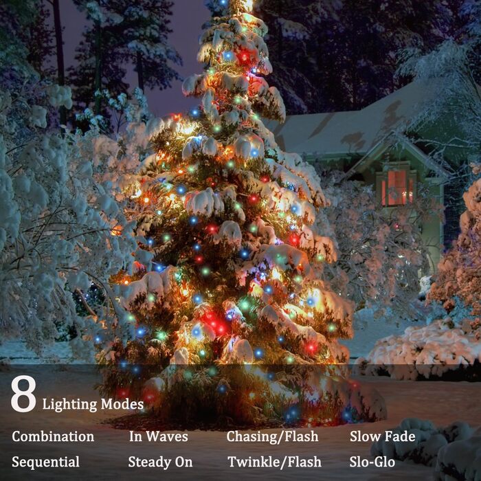 Льомкорічка Joomer на Різдво, 20 метрів, 200 LED, на батарейках, з таймером, 8 режимів, для прикраси ялинки, балкона, кімнати, вечірки, весілля, фестивалю, тепле біле світло, вологостійка, кольорові прозорі дроти
