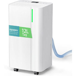 EUHOMY Електричний осушувач повітря 12л/24г, тихий та енергоефективний, з відведенням води, автоматичним розморожуванням, 3 режими, для квартири 25м²/122м³, спальні, підвалу