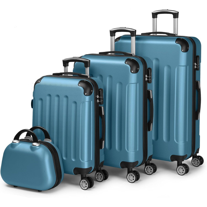 Набір валіз LALAHO 4 шт. з косметичками, ABS, рожеве золото (темно-синій, смугастий)