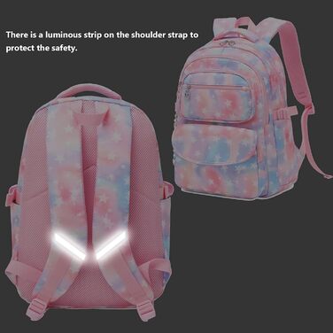 Шкільний рюкзак для дівчаток: набір з 3 шт. (рюкзак, ланч-бокс, пенал) зірковий рожевий колір