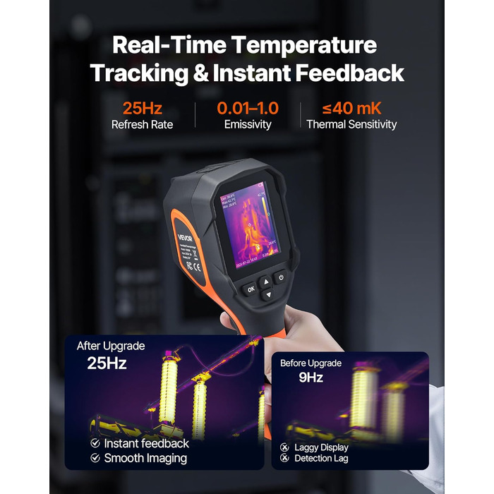 Тепловізор VEVOR з роздільною здатністю 320x240, термокамера з візуальною камерою 2MP, -20°C до 550°C, 4 режими та 6 колірних палітр