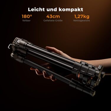 Штатив K&F Concept 152 см з карбону, легкий трипод з гнучким кульковим голівкою 360°, 1/4'' гвинт, чохол для DSLR камери A225C0+BH-25L (178 см, 8 кг, з тримачем для телефону)