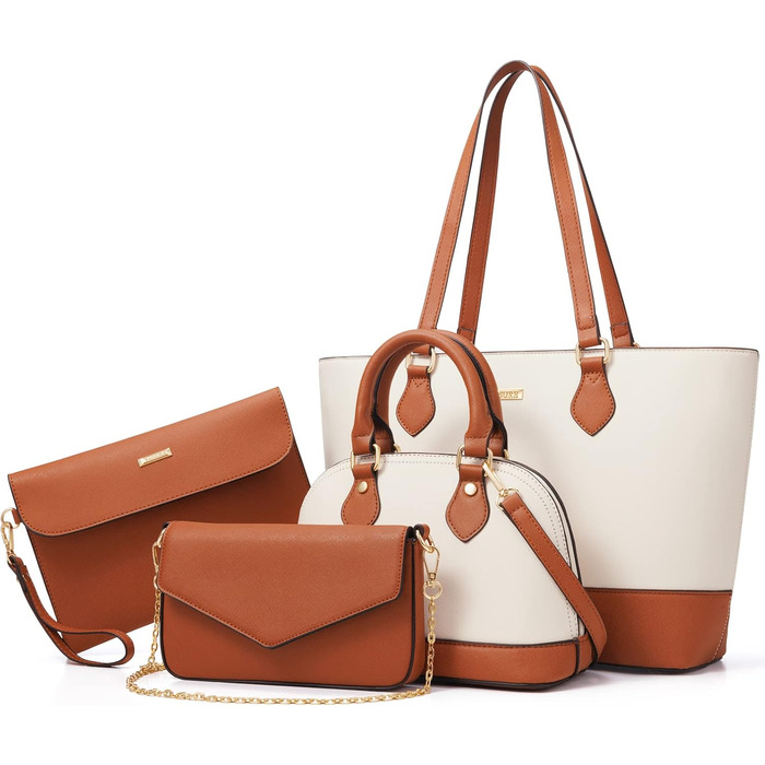 Bagsure Сумка жіноча 4 в 1: сумка-шопер, сумка на плече, сумка для офісу, подорожей (Браун-Бежевий)