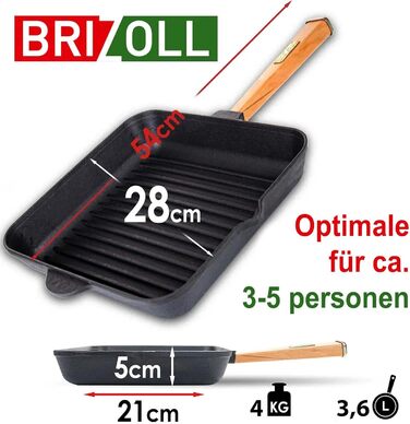 Чавунна сковорода для стейків 26 см з дерев'яною ручкою, для газових грилів, духовки, вогнища та індукційних плит