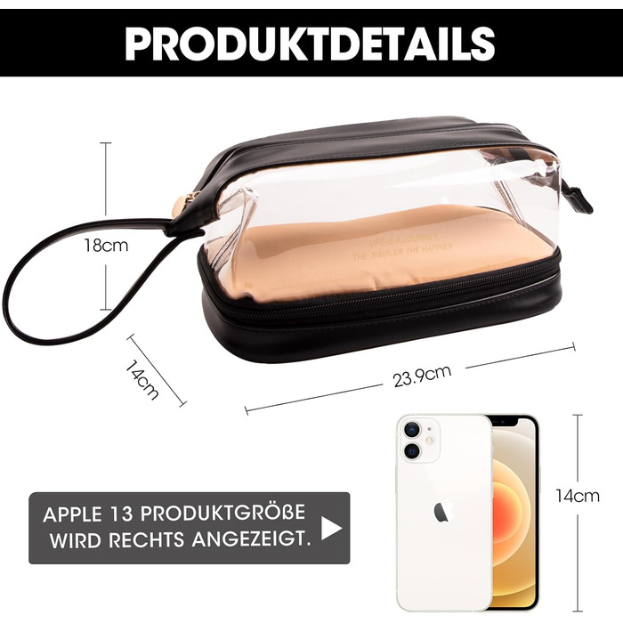 Косметичка для жінок велика чорна, водонепроникна, органайзер для макіяжу з відділенням для пензлів, для подорожей