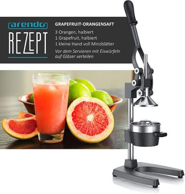 Arendo Manual Citrus Juicer - Stainless Steel Lever Press for Oranges, Grapefruits & Citrus Fruits - Heavy Duty